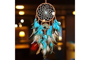 Kynetik Dream Catcher Kits, Handmade Dreamcatcher Tree of Life Double Circle, Blue Traditional Feather Dream Catcher, Bohemia