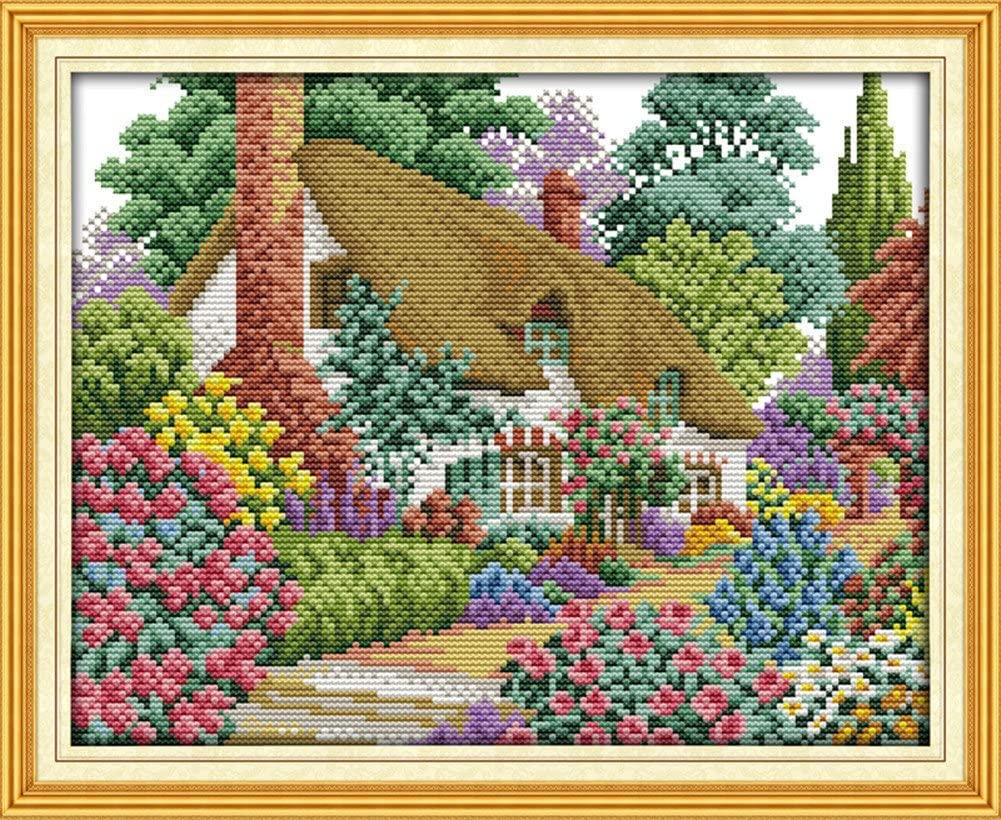 ABEUTY Cross Stitch Kits Midsummer Hut for Adults Pre Printed or NOT, DIY 14 Count Embroidery Sewing Starter Kit Stamped or Unstamped DMC Needlework Easy Beginners (Unstamped)