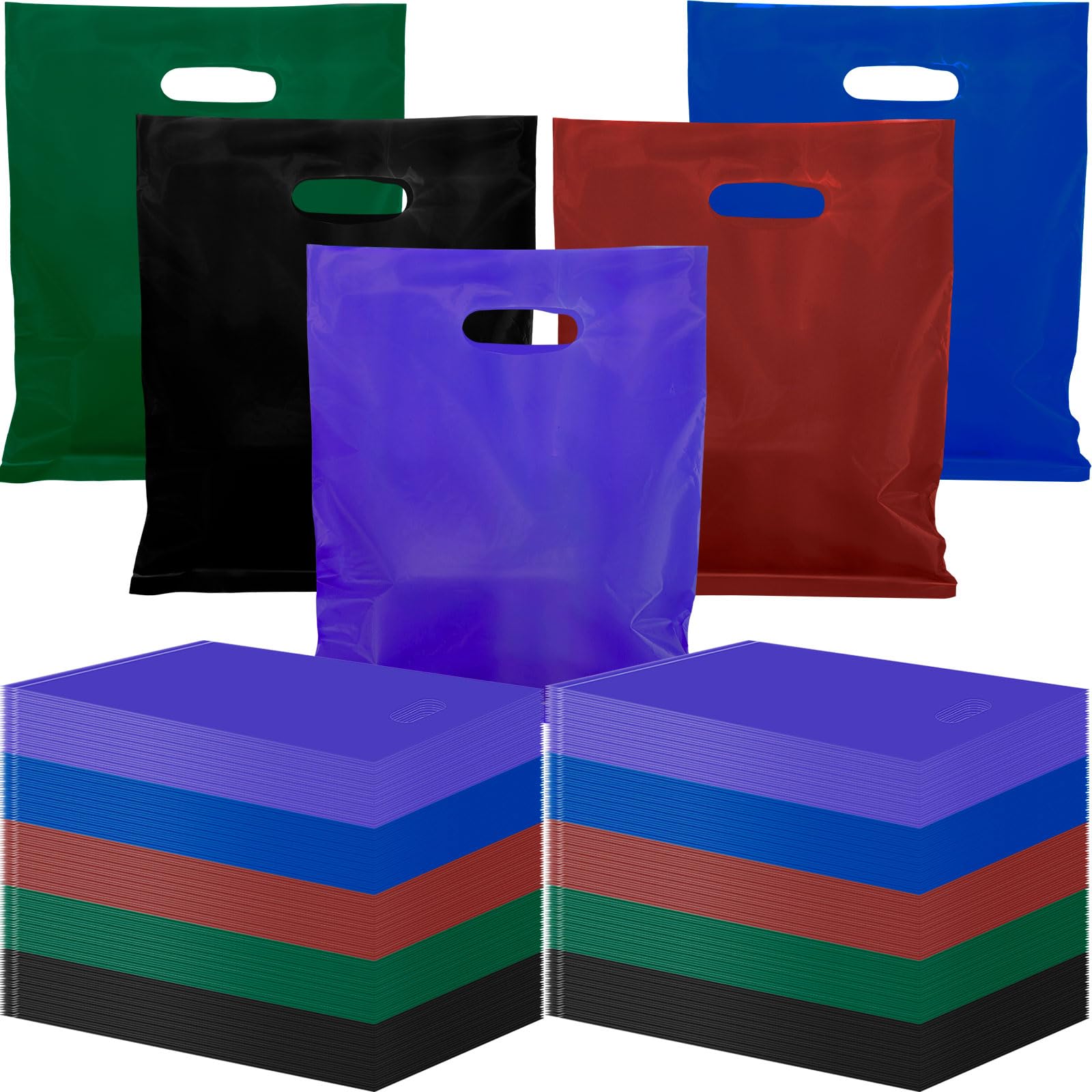 Photo 1 of Harloon 500 Pcs Merchandise Shopping Bags Bulk for Small Business 1.5 Mil 9 x 12 Inch Thick Plastic Retail Boutique Bag for Party Favor Gift(Red, Green, Purple, Blue, Black)