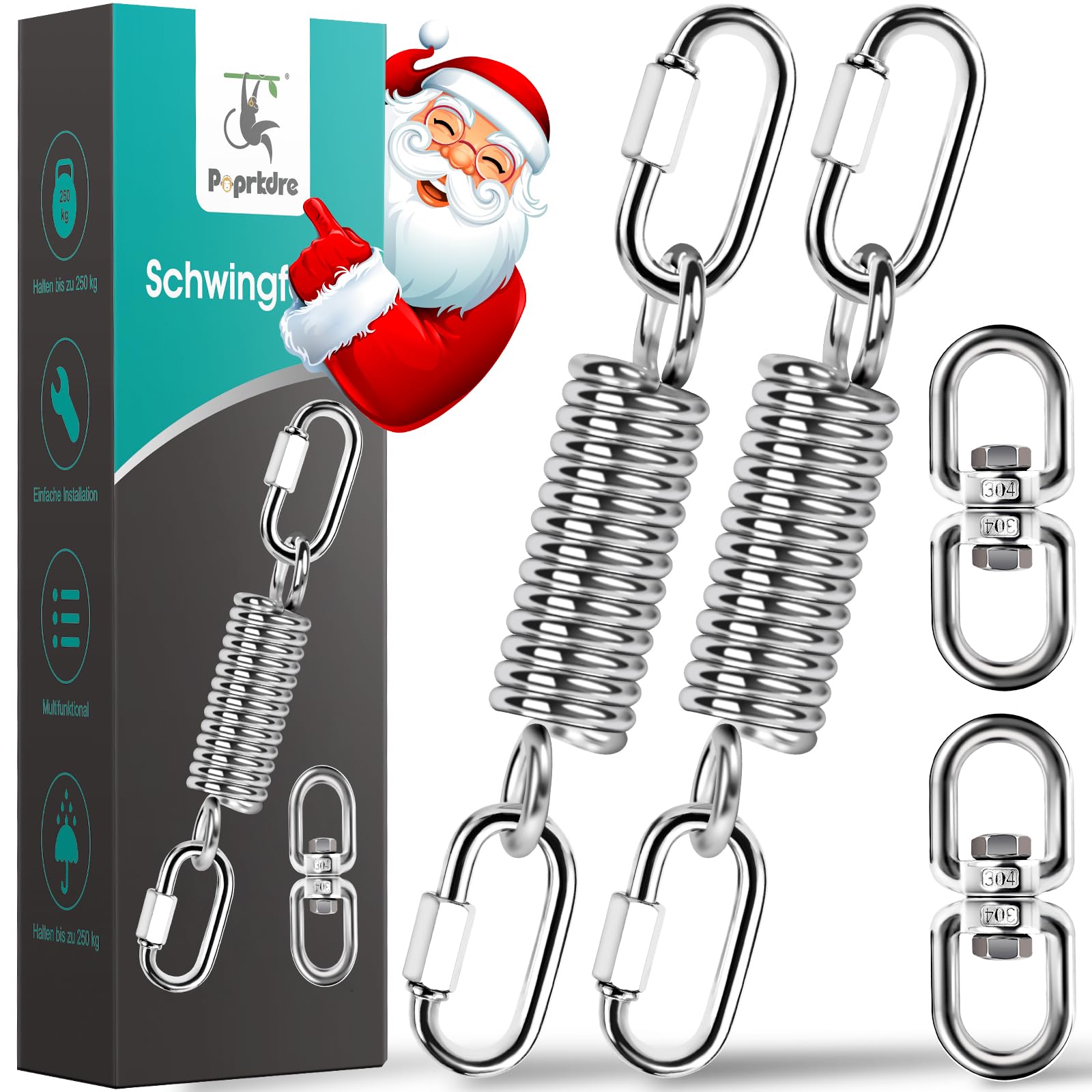 Poprkdre Hanging Chair Swing Spring with Two Carabiners, Chair Hammock Steel Spring Suspension Kit for Punch Bag, Hanging Bed, Yoga, Load Capacity up to 150 kg