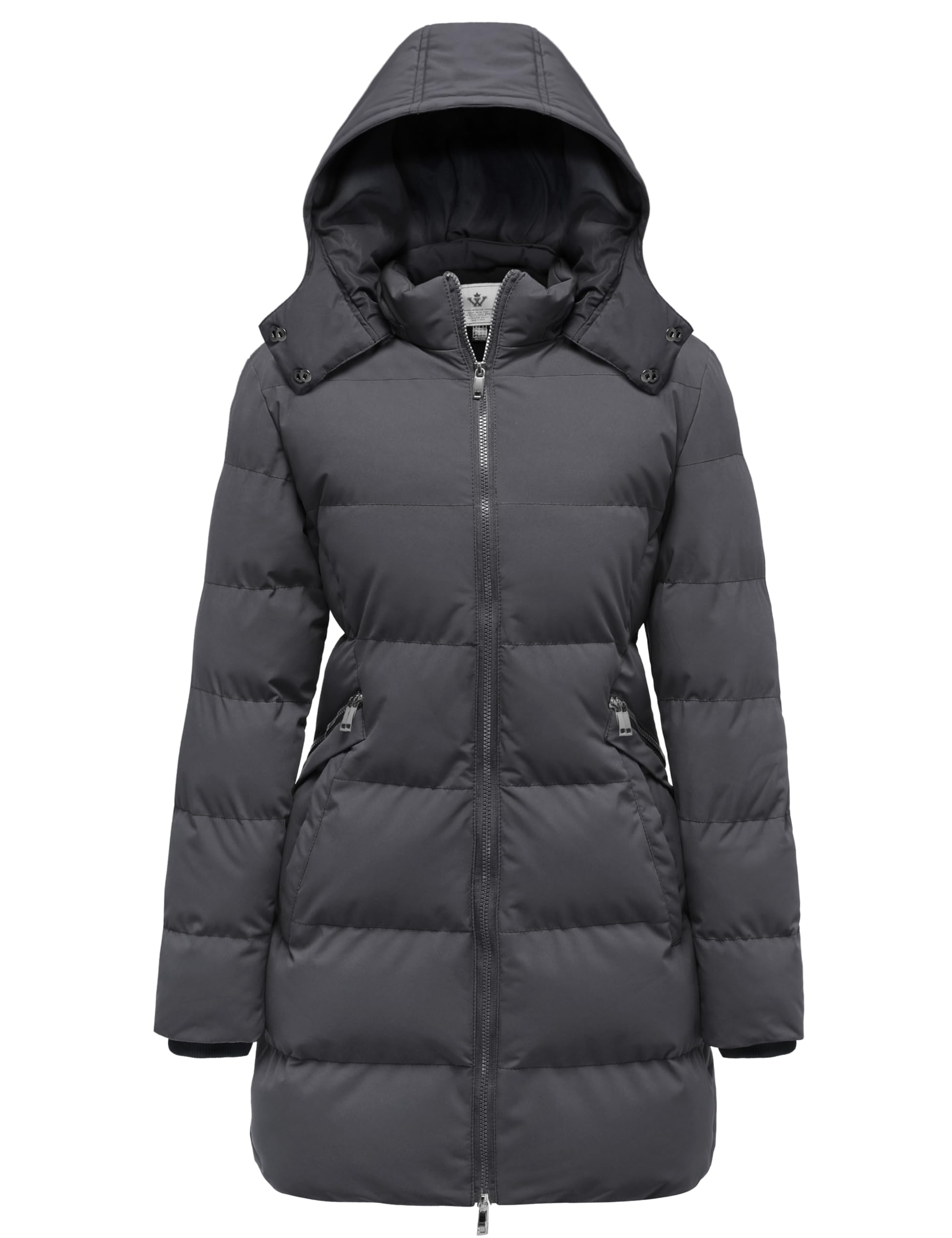 WenVen Women's Warm Winter Puffer Jacket Mid Length Casual Thicken Outdoor Hooded Coat (Charcoal,XL) Image