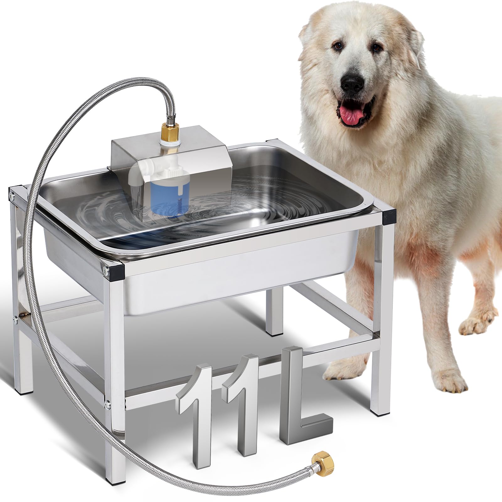 Photo 1 of 3Gal Automatic Dog Water Bowl Dispenser Large Breed Elevated Outdoor Large Dog Water Bowl with Stand Raised Stainless Auto Fill Waterer with Float Valve for Big Dogs Pets Cats Chicken Livestock