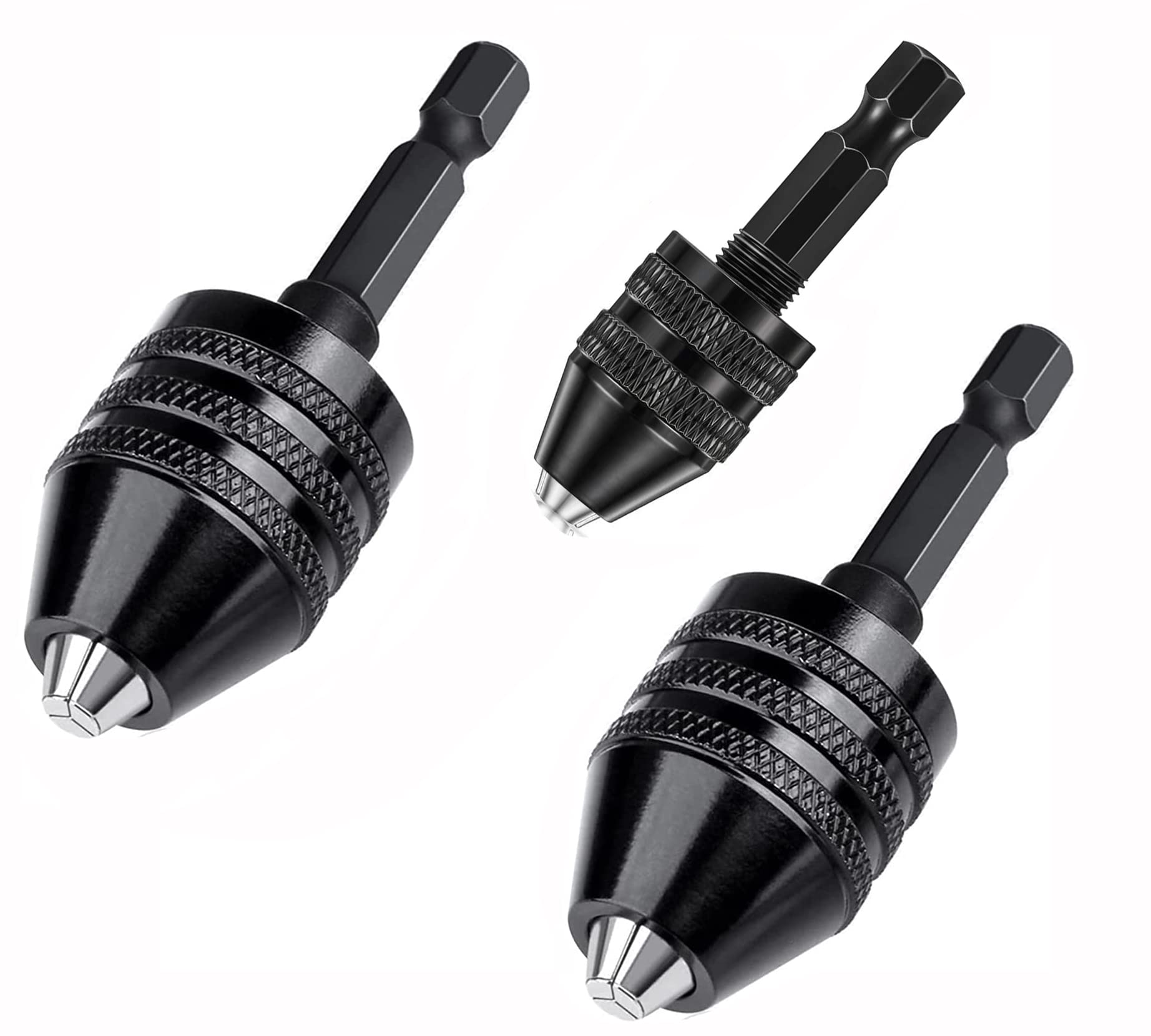 RZJZGZ 3 Pcs Keyless Drill Chuck Bit 1/4 Inch Hex Shank Conversion Tool, 0.3-6.5 mm & 0.3-3.6 mm & 0.8-8mm Quick Screwdriver Adapter for Micro Drill Bit