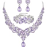 EVER FAITH Austrian Crystal Bridal Bridesmaid Jewelry Sets, Elegant Water Drop Flower Cluster Statement Chunky Necklace Earrings Bracelet Set for Women