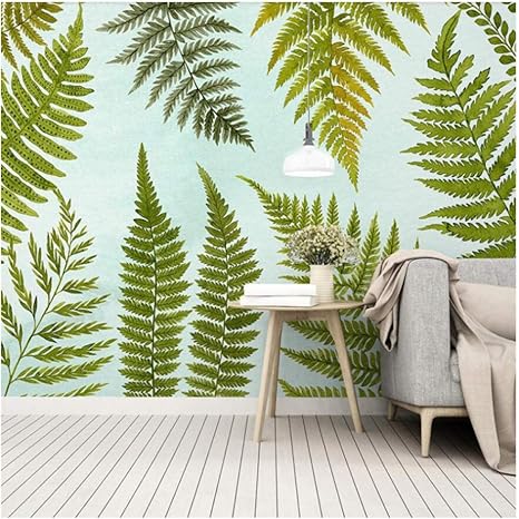 Amazon Wkxzz 壁の背景装飾画 シンプルな小さな新鮮な緑の葉の水彩風の壁のカスタム壁画の壁紙 1x100cm 壁紙