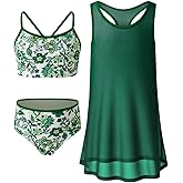 blibean Tween Girls Swimsuits 3 Piece Bikini Sets with Cover Up Bathing Suit Size 6-15 Years