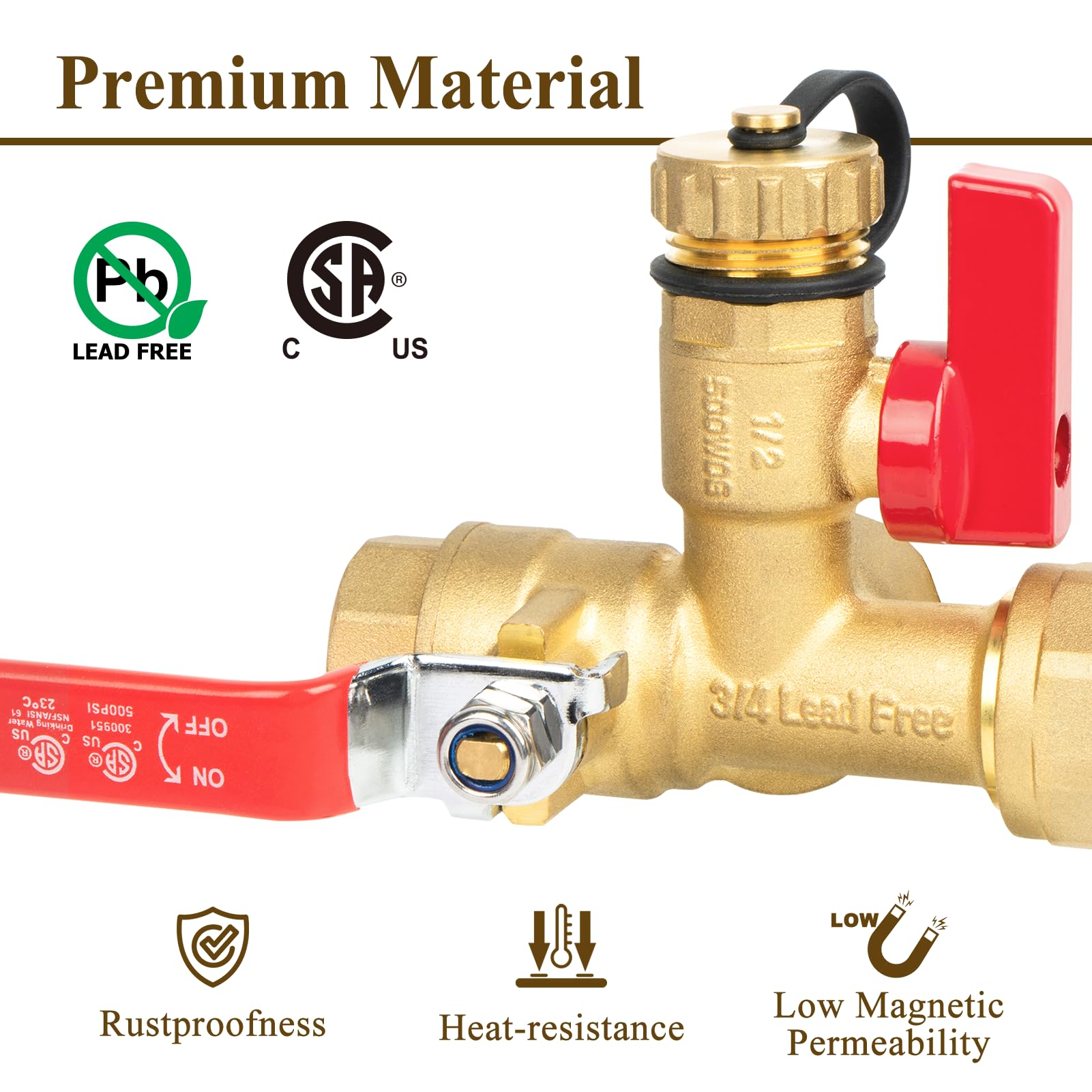 Kozyvacu 34" Tankless Water Heater Service Valve Kit - Brass Isolation Valves With Pressure Relief