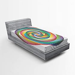 Ambesonne Rainbow Fitted Sheet, Spiral Rosette