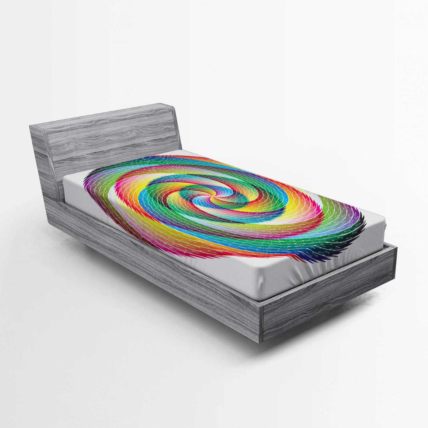 Ambesonne Rainbow Fitted Sheet, Spiral Rosette