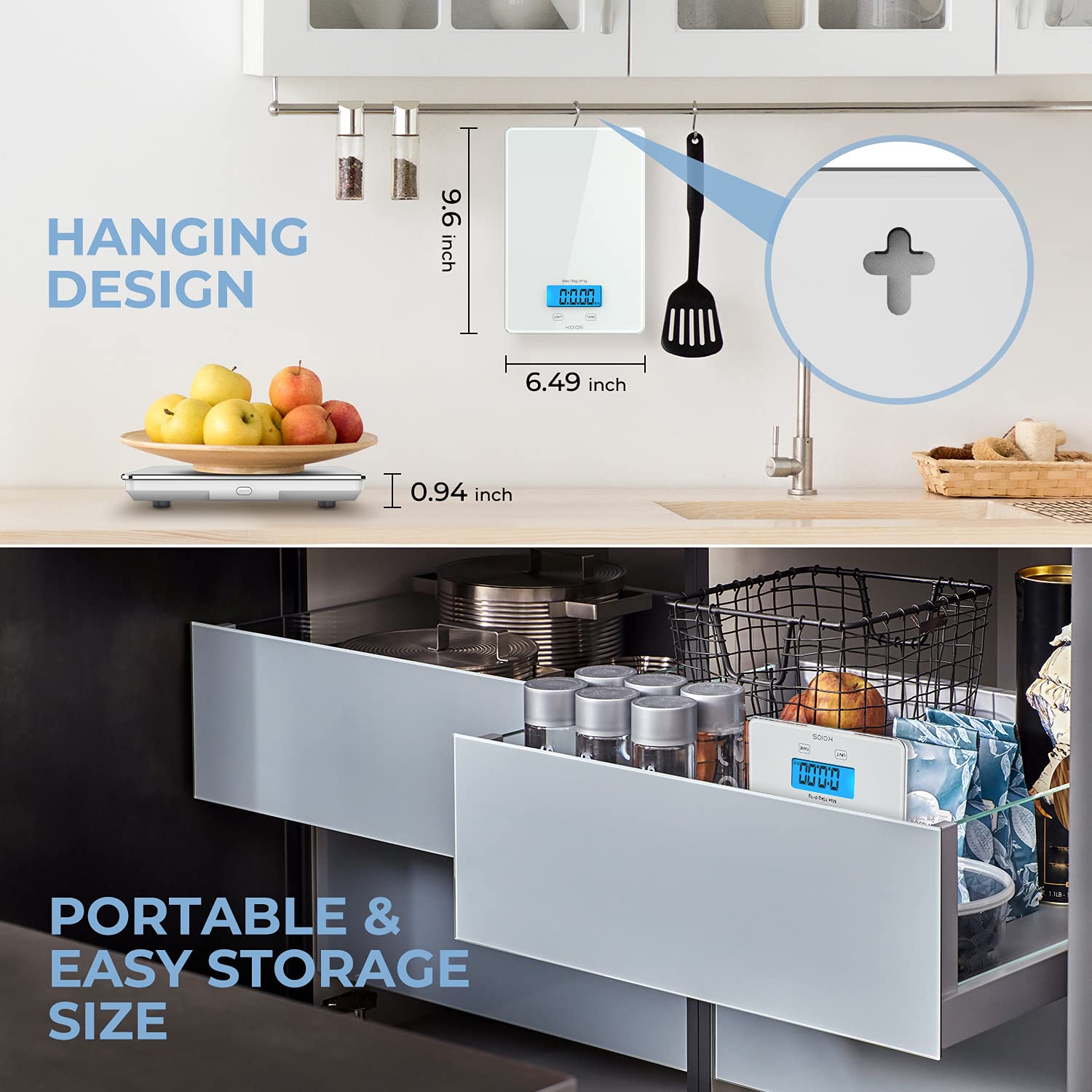 KOIOS Kitchen Scale, 33lb/15kg Digital Food Scales Weight in Grams and Ounces for Cooking Baking, 1g/0.1oz Precise Graduation, Batteries and Type-C Charging, Tare Function, LCD Display, White