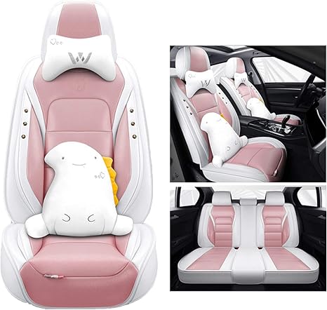 Amazon Co Jp シートカバー 車シートカバー ヘッドレストとランバークッション付きの漫画のカーシートカバー オールシーズンユニバーサル 5人乗り車 6色 に適しています ピンク ホーム キッチン