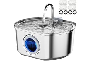 NEAREAL Cat Water Fountain Stainless Steel: 108oz/3.2L Cat Fountain for Drinking- Pet Water Fountain Inside - Automatic Dog Watering Dispenser Bowl - Pet Feeding & Watering Supplies - Water Level Window