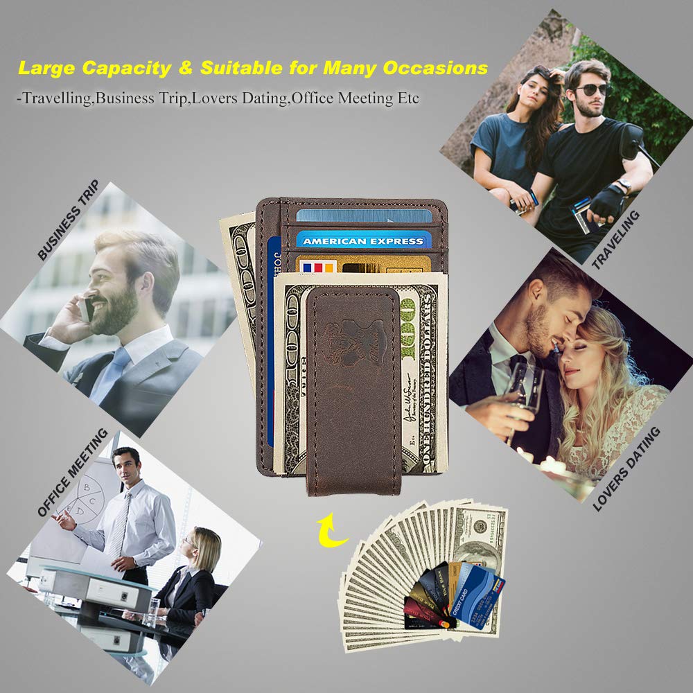 Mens Money Clip Wallet Leather Slim Front Pocket Magnetic Rfid Money Clip Wallet