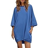 Nirovien Women's Oversized Sweatshirt Dress 3/4 Sleeve Crewneck Tunic Sweatshirts Casual Long Pullover with Pockets