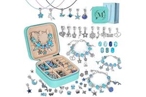 LUCKJOY Charm Bracelet Making Kit, Kid Jewelry Making Kit for Girls 8-12, Unicorn Craft Kits for Teen Girls Toys Ages 3-10 Years Old Girl Gifts Trendy Stuff Birthday Christmas Gift with Initial Jewelry Box- M