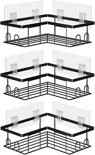 UUlioyer Corner Shower Caddy 3-Pack Black Rustproof No-Drill Shelf