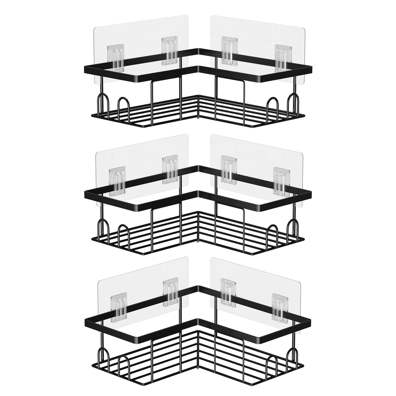 UUlioyer Corner Shower Caddy, Rustproof Bathroom Shelf No Drilling, Bath Storage with Hooks (3-Pack Corner Shower Caddy- Black)