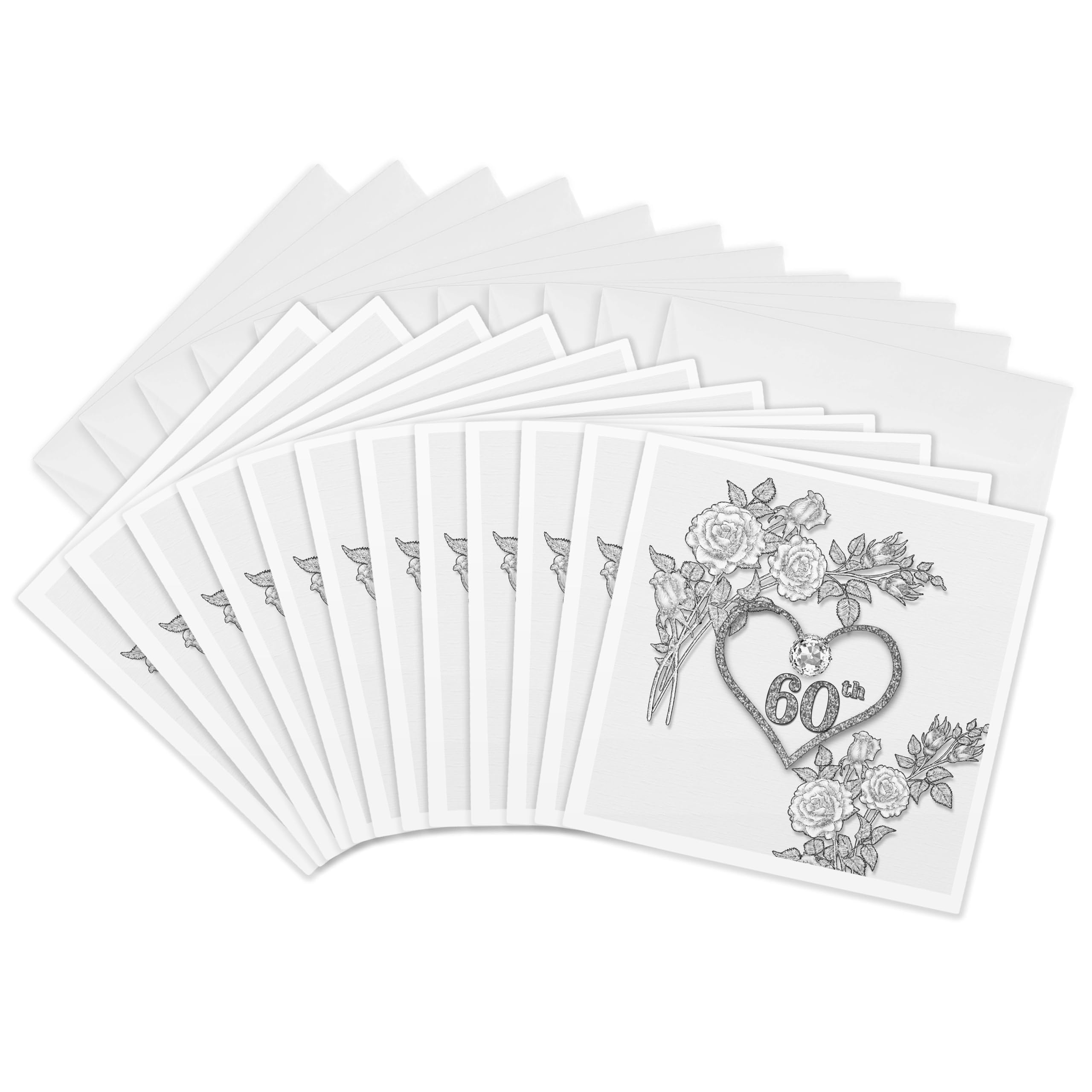 3dRose gc_264588_2 6 x 6-Inch "60Th Diamond Wedding Anniversary Word Art with Heart on Linen White" Greeting Card (Set of 12)