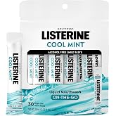 Listerine Alcohol Free Mouthwash Packets, Cool Mint, 0.33 fl. oz, 30 Pack | Oral Rinse in Portable Individual Packets, Kills Bad Breath Germs On-the-Go, Less Intense Taste, Mild Mint, Travel Essentials