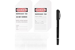 Lionshop Red Danger Barricade Tags with 25 Zip Ties, Legend "Danger Barricade TAG", Accident Prevention Tag, OSHA Compliant Tags, Tear & Water Resistant, Heavy Duty PVC Vinyl, 6.25"x 3", Pack of 25
