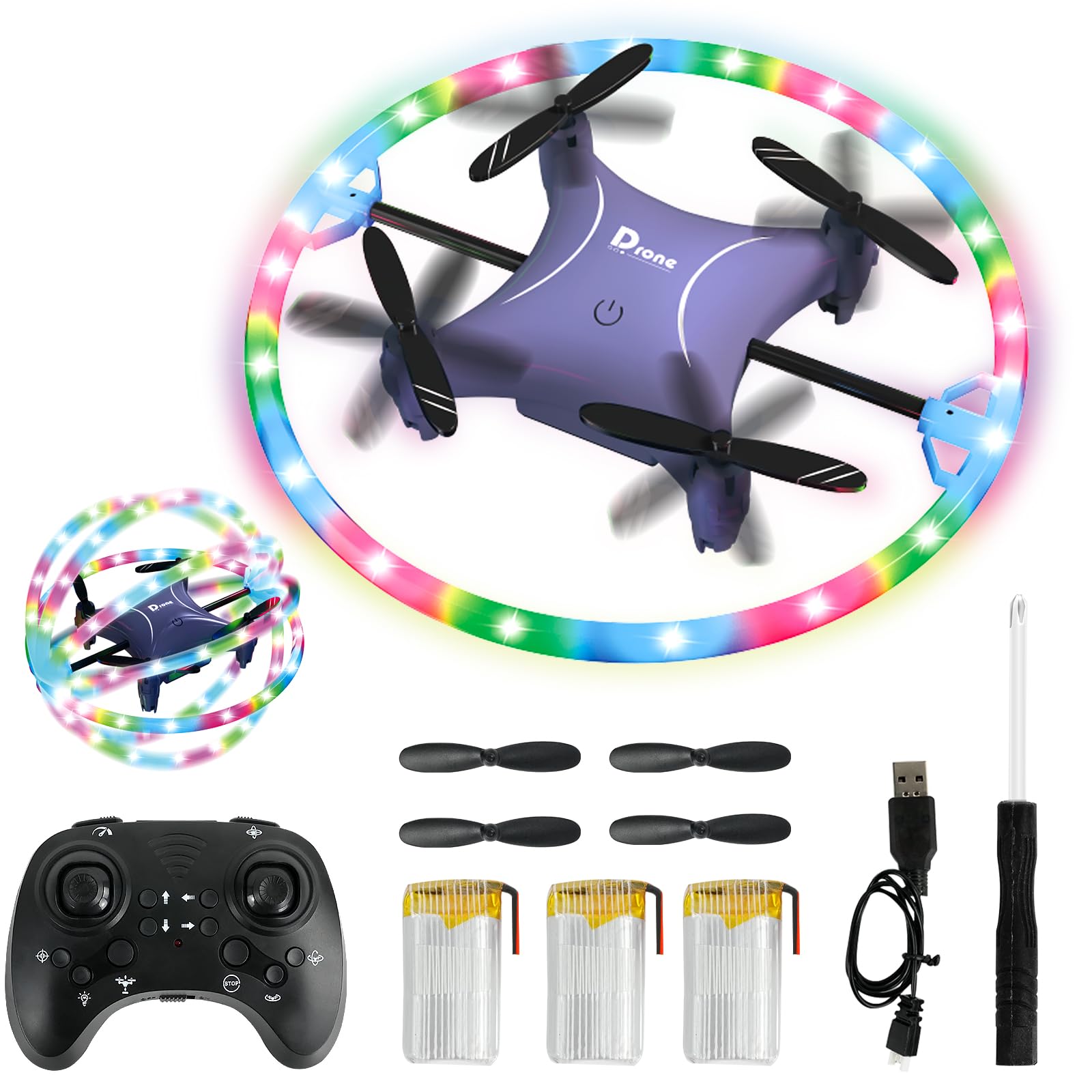 Photo 1 of ***MISSING PIECES*** ***READ CLERK NOTES*** Mini Drone for Kids, Small Beginners Small RC Drone Quadcopter Drones, 2.4G Remote Control Toy with LED Lights, One Key Take Off/Landing, 360° Spinning, 90 Degree Circle Flight Gifts for Boy Girl