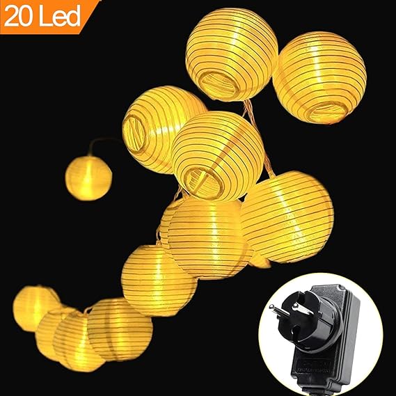 MOVEONSTEP Lichterkette LED Lampions Laterne 20er 5M Wasserfest 8 Modi Warmweiß Beleuchtung Dekoration für Party, Terrasse, H