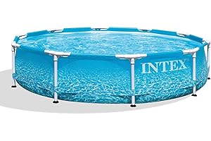 Intex 28206EH Large Round Above Ground Swimming Pool with Reinforced Sidewalls and Metal Frame for Backyard or Outdoor Use, 1