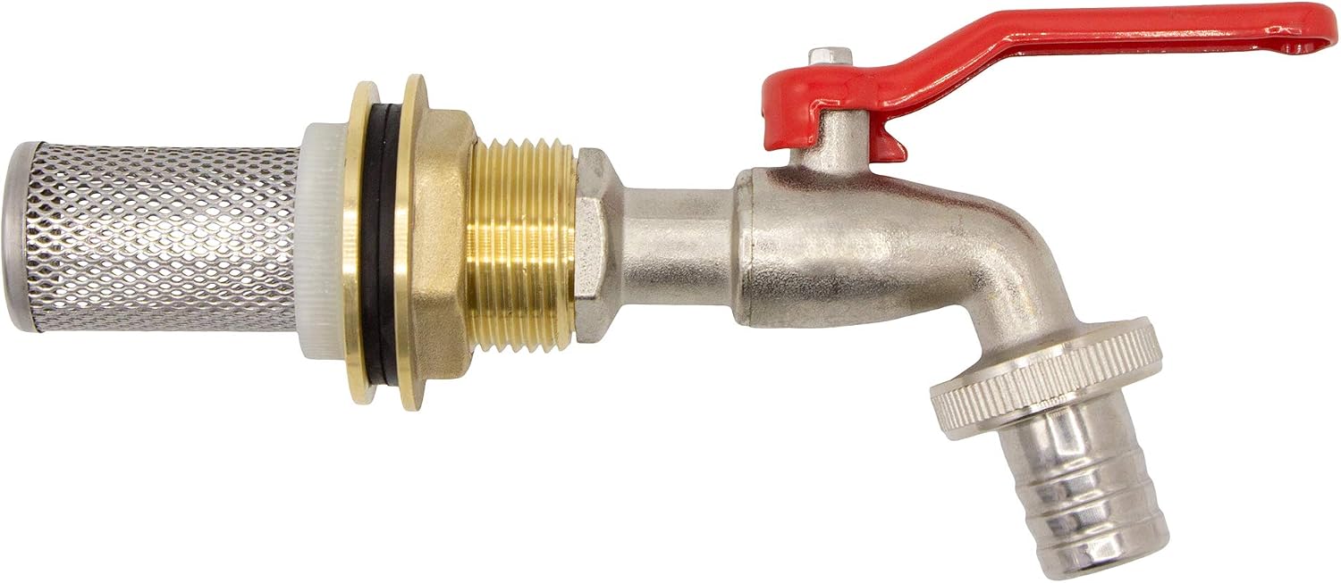 VARIOSAN 14719 Water Butt Feed + Ball Drain Valve + Suction Basket Set 3/4 Inch Brass, Gold, 3/4" + Auslaufhahn + Saugkorb