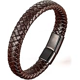 Deerllia Leather Bracelet for Men, Braided Mens Cuff Bracelets with Stainless Steel Clasp Stacked Multi Style Color Anniversary Father's Day Birthday Christmas Jewelry Gifts for Him