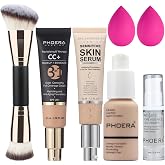 PHOERA Foundation Full Coverage, CC+ Cream Matte Finish for Mature Skin, Primer (102+120CC+N02/Nude)