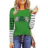 St. Patrick's Day Tshirt Women Lucky Clover Print Irish Shirt Splicing Long Sleeve Raglan Tees Baseball Tops