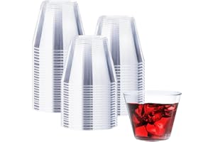Clawsoff 9 oz Clear Plastic Cups, 100 Pack Disposable Fancy Cup for Wedding, Cocktail Cups 9 Ounce, Bulk Clear Plastic Tumblers for Iced Coffee, Cold Beverage