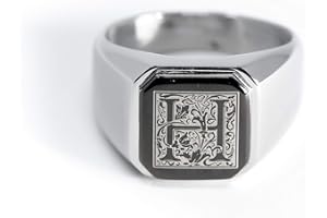 Tioneer Jewelry | Stainless Steel Letter Alphabet Initial Ring | Square Flat Top Ring for Men & Women | Stainless Steel Jewelry, (Black, Gold, Silver), Size 7-16