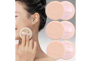 10Pcs Powder Puff Cotton Cosmetic Face Makeup Powder Puffs Pads with Ribbon for Loose and Foundation 2.36 inch (Skin Color)