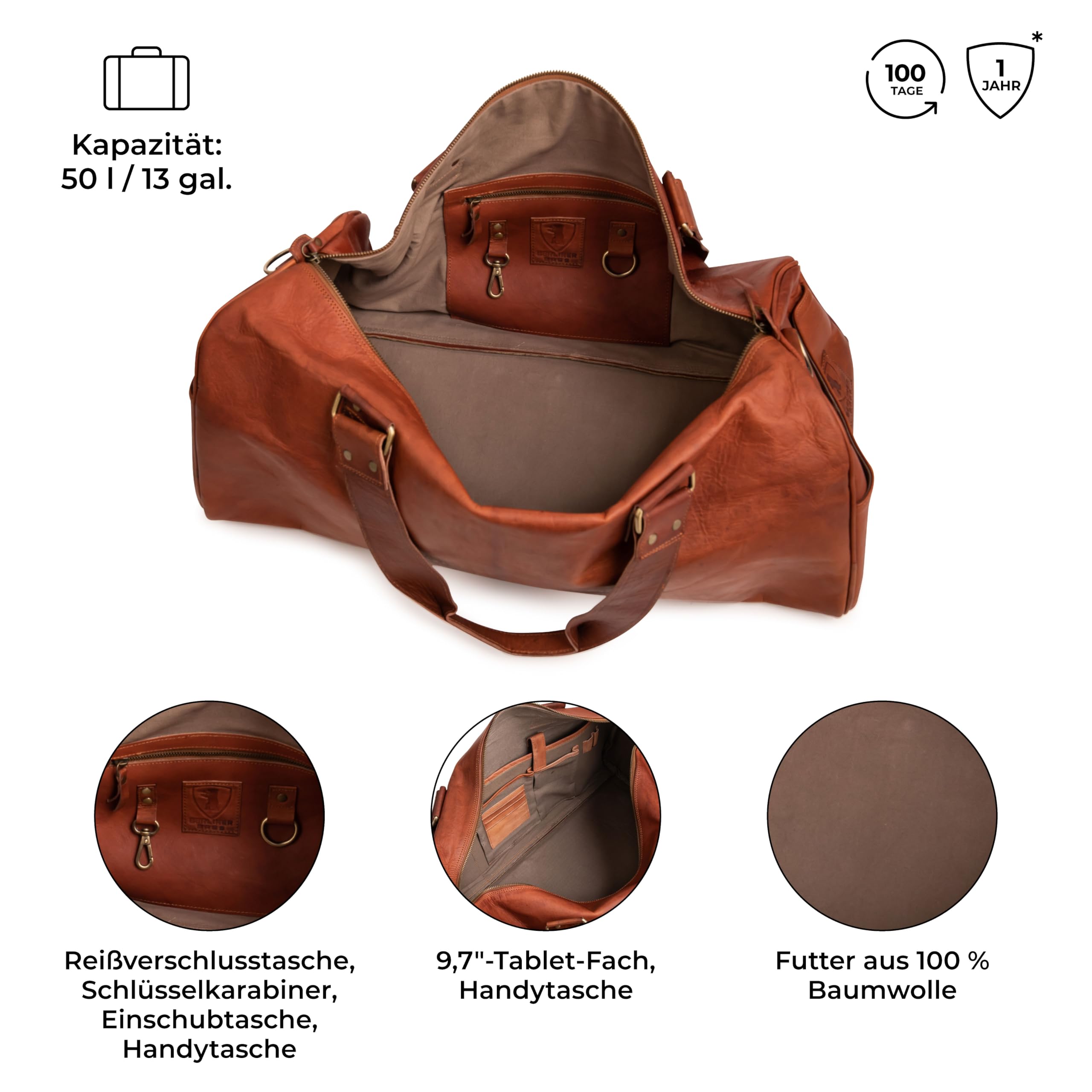 Berliner Bags Vintage Weekender Oslo Reisetasche aus Leder Damen Herren Braun Groß 45l (Mit Schuhfach) 4