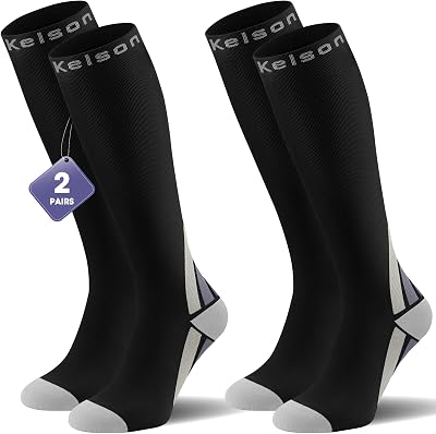 Calves Kelson 2 Pairs Compression Socks 20-30 mmHg Knee High Run Nurse Travel
