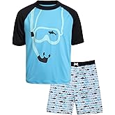 iXtreme Boys Rash Guard Set - 2 Piece Quick Dry UPF50+ Sun Protection Short Sleeve Swim Shirt and Boys Swim Trunks