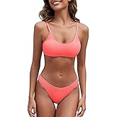 Fanuerg Women's Ribbed Bikini Sets Scoop Neck Cheeky Swimsuit Textured Two Piece Bathing Suit