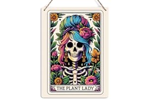 KROLLMA Funny Tarot Card Wall Art Decor, Novelty Skeleton Plant Lover Plant Lady Gardener Gifts Hanging Sign, Witch Stuff Wiccan Witchcraft Supplies, Farmhouse Wall Hanging Sign, Wooden Sign for Home Office