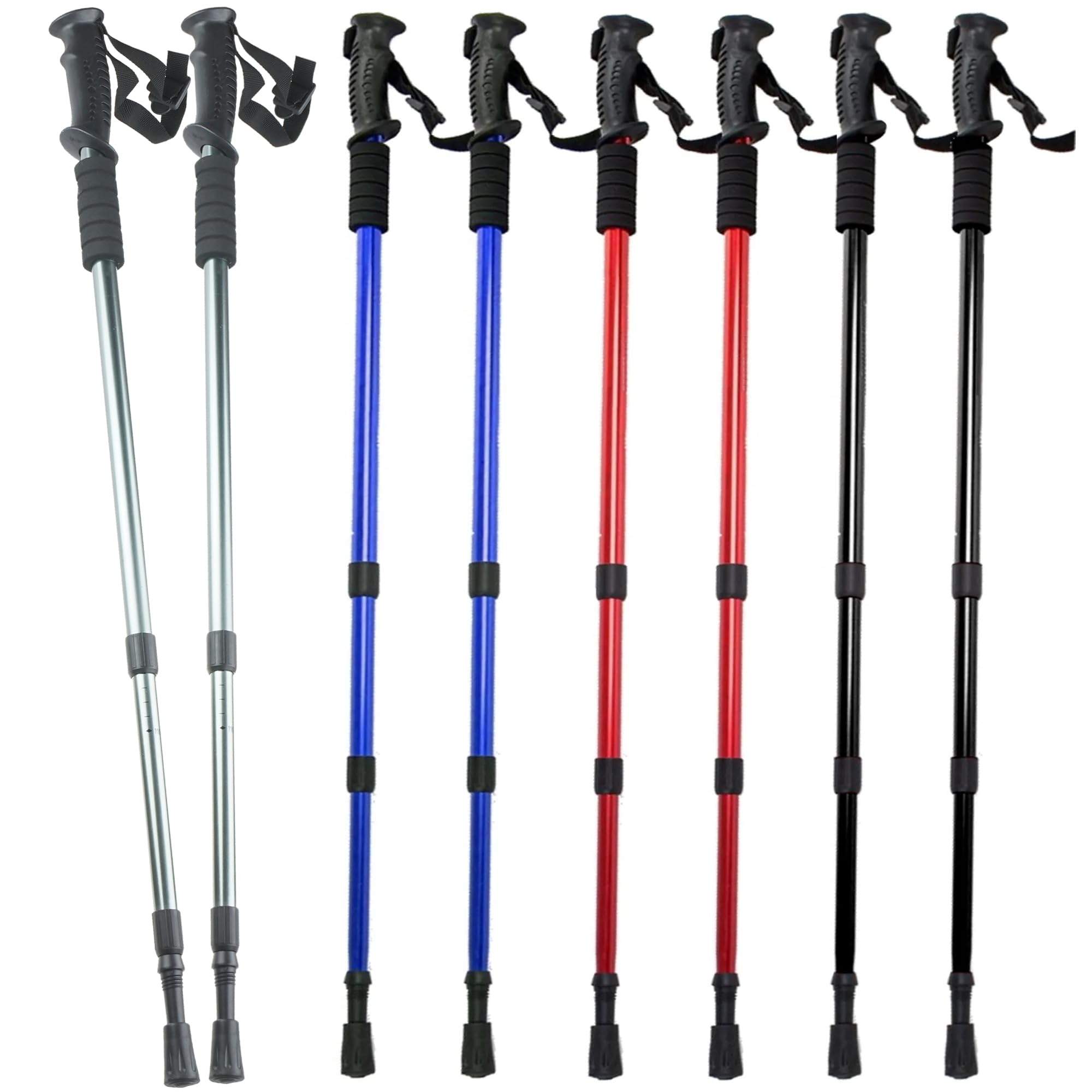 O&W Security Nordic Walking Poles Pair, Adjustable 64-135cm, Lightweight Aluminium Alloy, Anti-Shock, Blue