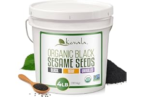 KEVALA Organic Raw Black Sesame Seeds (Unhulled) - Gluten Free Topping with a Nutty Flavor, Made to Meet Professional Chef Standards, Used as a Healthy Crunchy Snack or in Baking and Cooking, 4 lb