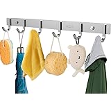 OUNONA Wall Coat Rack Coat Hooks Wall Mounted Stainless Steel Hook Rack for Clothes(6 Hooks)