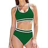 Buauty Women's High Waisted Bikini Sets Two Piece Swimsuits for Women Sporty Color Block Cheeky High Cut Bathing Suits 2026