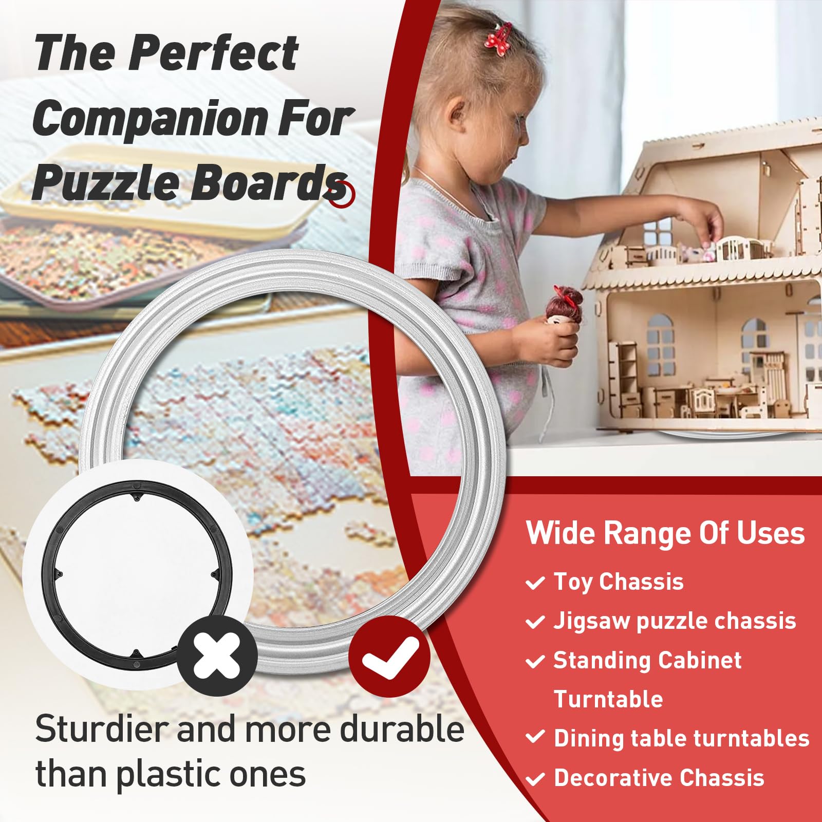 Rotating Puzzle Board Base - 360° Swivel Turntable for Jigsaw Puzzles 1000/1500 Piece Lazy Susan Spinner Table - Puzzle Accessories for Adults and Kids