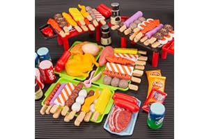 MORITA BOKUJO 80-Piece Interactive BBQ Grill Playset Toy - Realistic Pretend Cooking Set with Grill Tools & Food Accessories for Kids Ages 3-8, BPA-Free Learning Toys for Boys Girls Toddlers