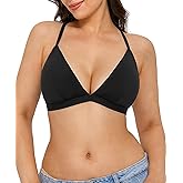 BRXL Triangle Strappy Sports Bra Adjustable Spaghetti Straps Deep V-Neck Padded Low Impact Wireless Fitness Yoga Workout