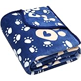 AHOOCUSTOM Dog Blanket, Soft Fleece Dog Blankets for Small Medium Dogs, Fluffy Flannel Pet Cat Puppy Blanket Mat Cover for Bed Couch, Cute Paw Print Throw Blanket for Dogs, Blue 40"X30"