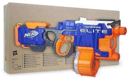 Nerf N-Strike Elite Hyperfire in Recycling-Verpackung - Der schnellste Full-Auto Blaster mit großem Trommelmagazin und 25 Dar