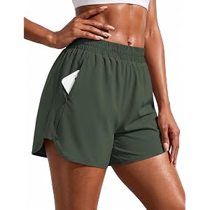 Aprolive Running Shorts for Women 2 in 1 Athletic Lightweight Work Short | Mid Rise V Split with Zipper Pockets