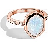 Moon Magic - Authentic Rainbow Moonstone Ring/Real 925 Sterling Silver - 18k Rose Yellow Gold June Birthstone Rings for Women/Genuine Gemstones